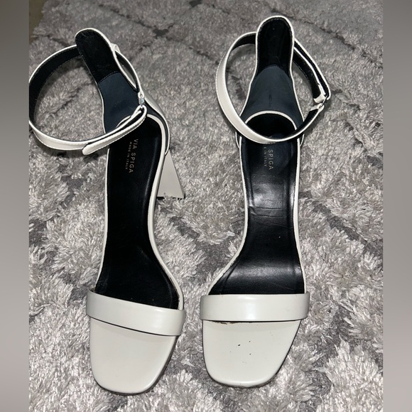 VIA Spiga Italian Leather Sandals Size 8.5M 38.5 Women's White Heeled Luxury - Picture 10 of 13